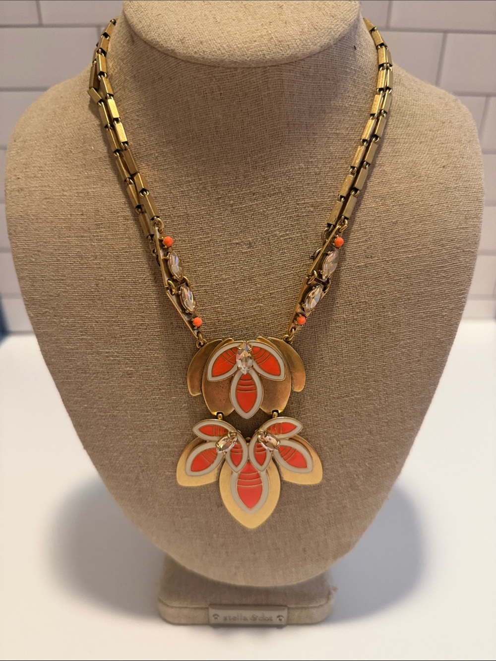 Hibiscus Necklace Coral and Gold Floral Pendant